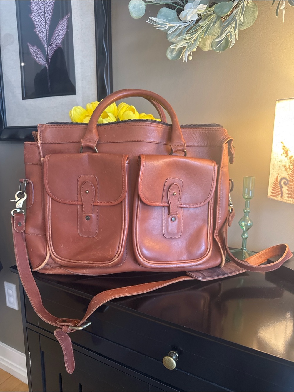 Clava Vintage Leather Messenger Bag Satchel Briefcase Crossbody. Made in Mexico